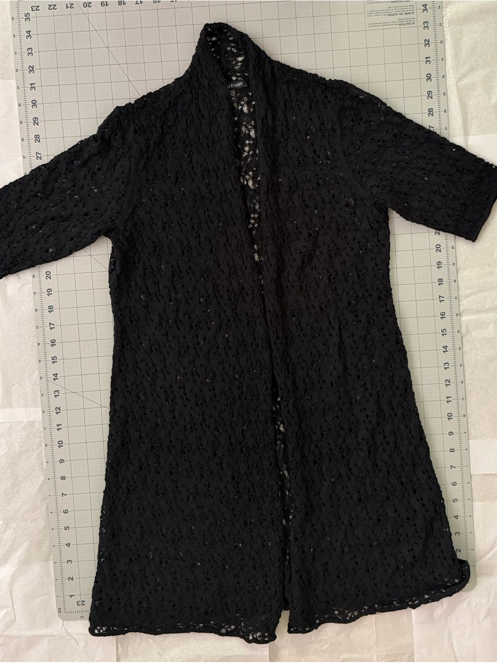 Eileen Fisher black openwork knit sweater